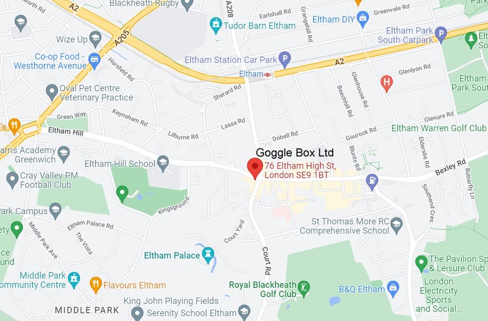 Map showing Goggle Box at Eltham High Street and Well Hall Road